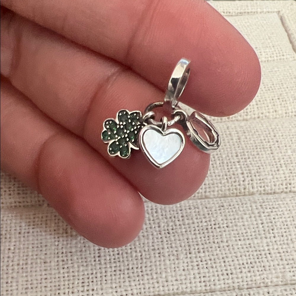Pandora Four Leaf Clover, Heart and Horseshoe Triple Dangle Charm